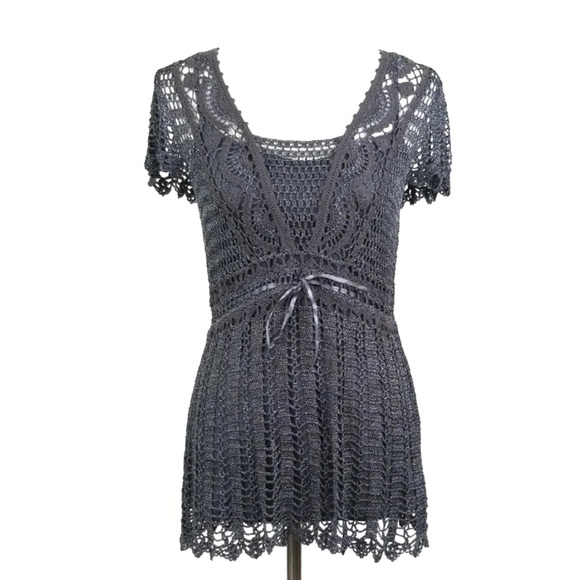 Marks & Spencer Sweaters - Marks & Spencer Gray Knit Lace Top